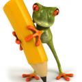 Frog holding pencil